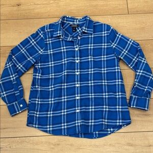 Lands' End Blue, White, and Black Button Down Flannel Shirt